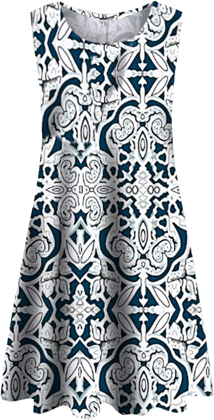 Tanst Sky Summer Dresses for Women 2025 Casual Sleeveless Sundresses Tank Dress Mini Loose Beach Cover Up with Pockets