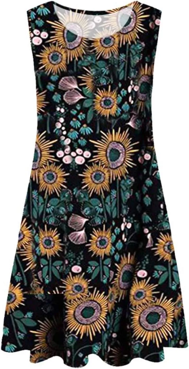Tanst Sky Summer Dresses for Women 2025 Casual Sleeveless Sundresses Tank Dress Mini Loose Beach Cover Up with Pockets