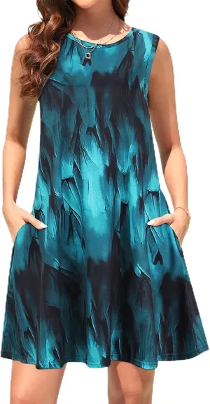 Tanst Sky Summer Dresses for Women 2025 Casual Sleeveless Sundresses Tank Dress Mini Loose Beach Cover Up with Pockets