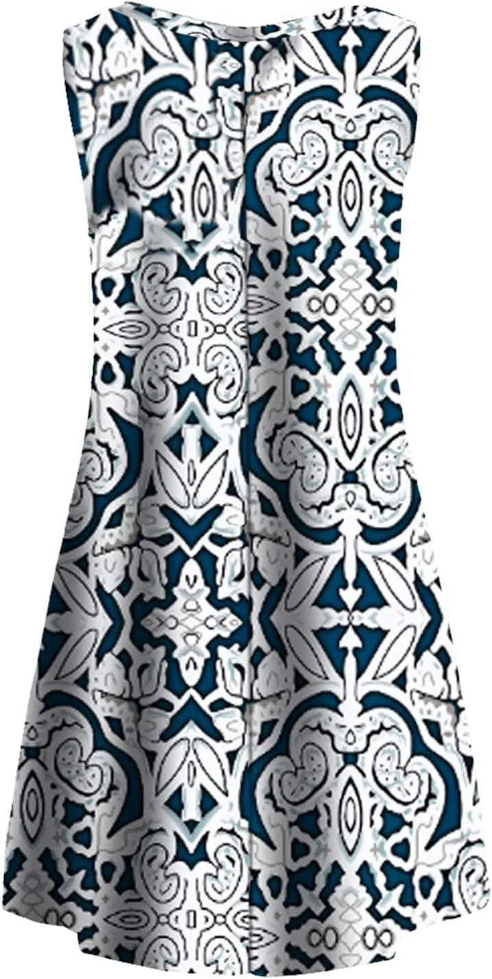 Tanst Sky Summer Dresses for Women 2025 Casual Sleeveless Sundresses Tank Dress Mini Loose Beach Cover Up with Pockets