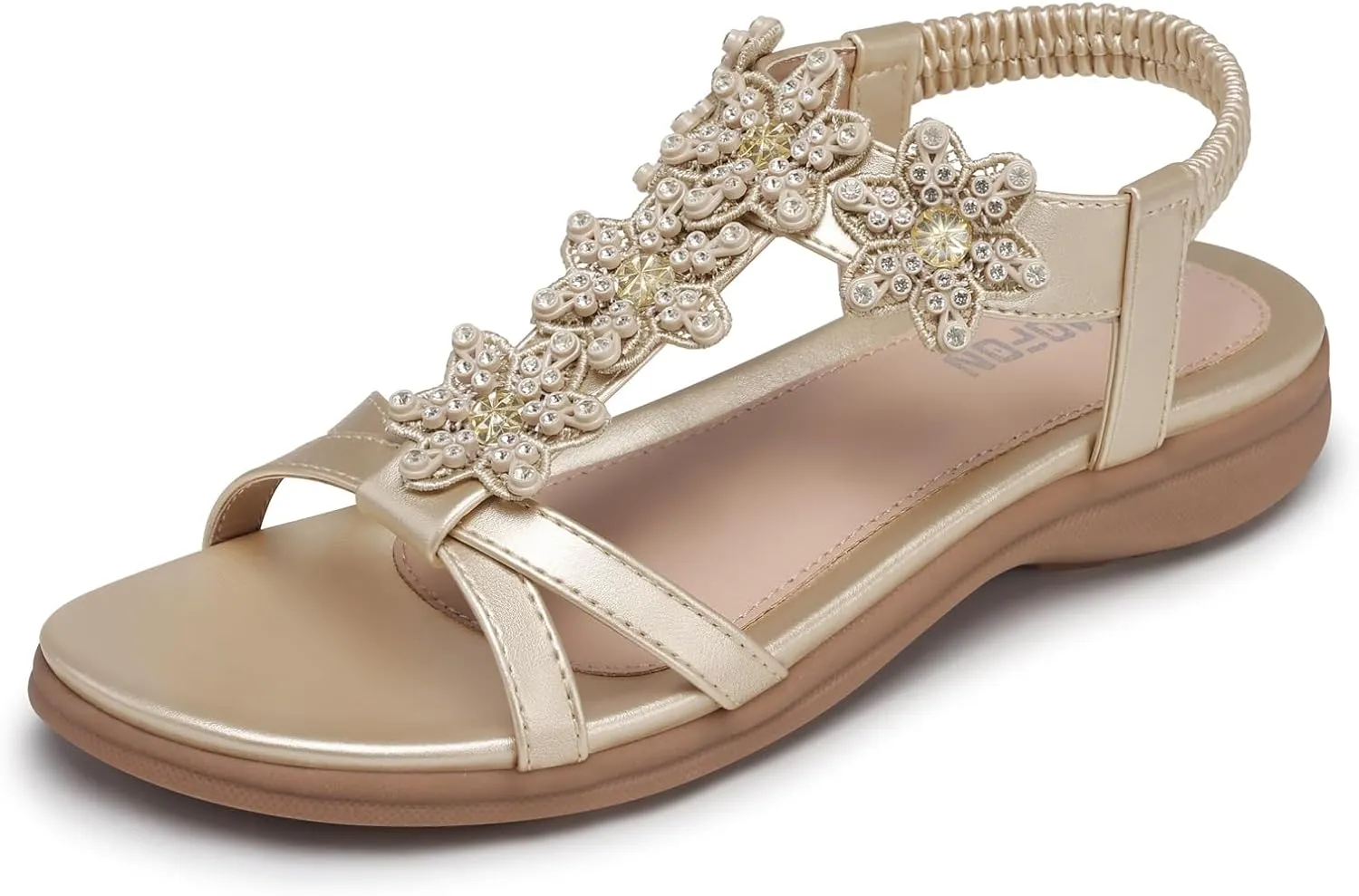 TEMOFON Flats Sandals for Women Dressy: Summer Elastic Ankle Strap Flat Sandals - Comfortable Beach Women