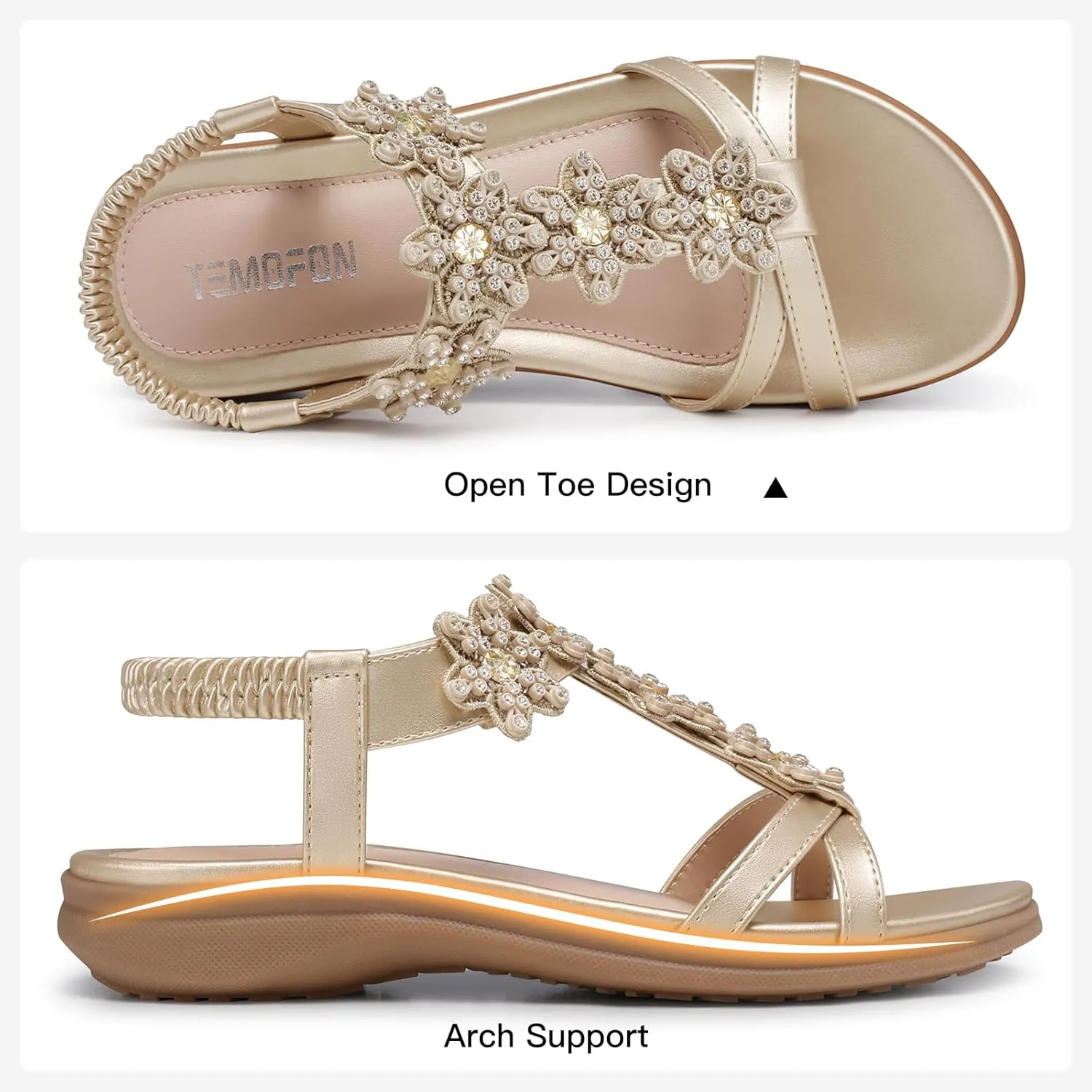 TEMOFON Flats Sandals for Women Dressy: Summer Elastic Ankle Strap Flat Sandals - Comfortable Beach Women