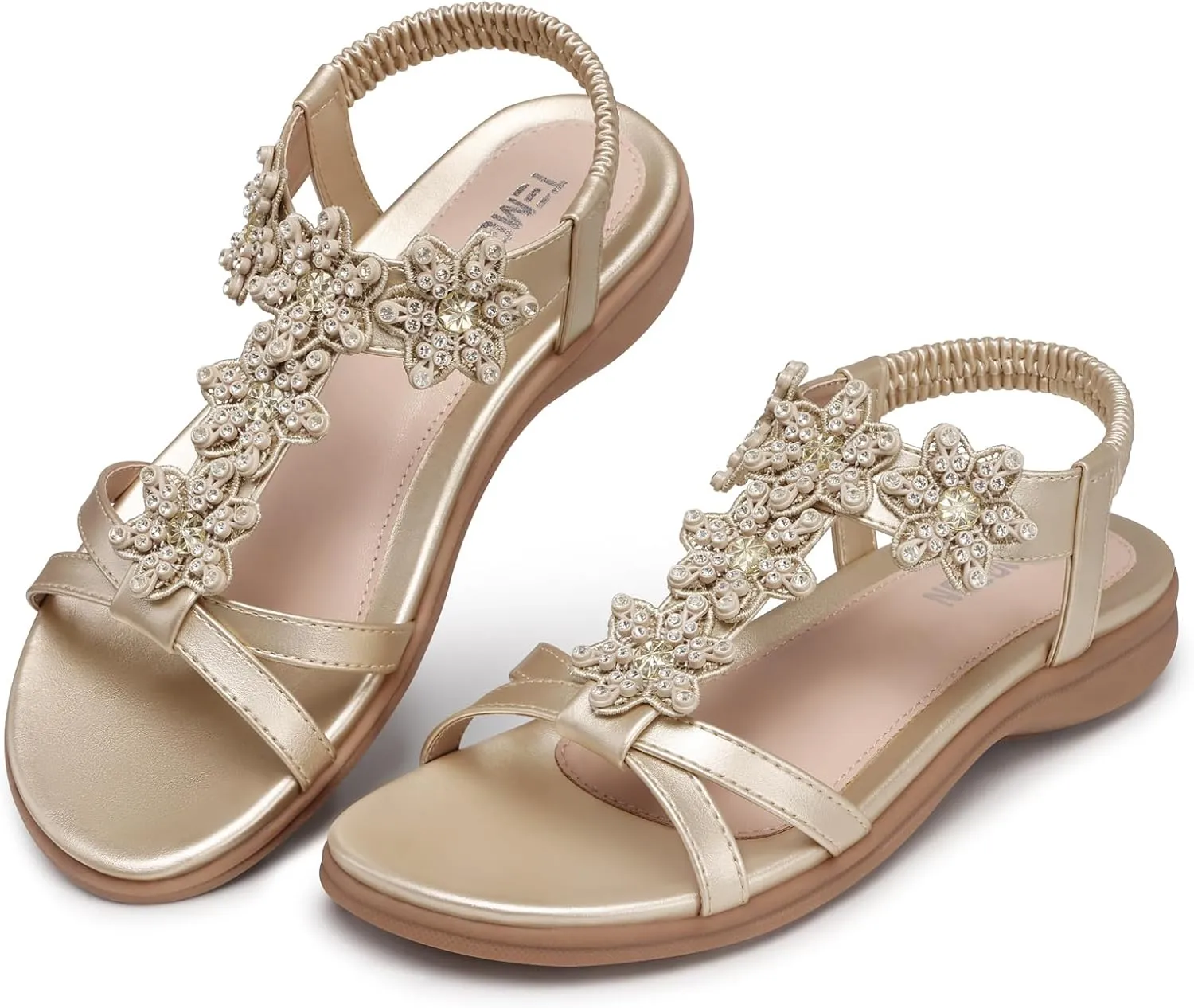 TEMOFON Flats Sandals for Women Dressy: Summer Elastic Ankle Strap Flat Sandals - Comfortable Beach Women