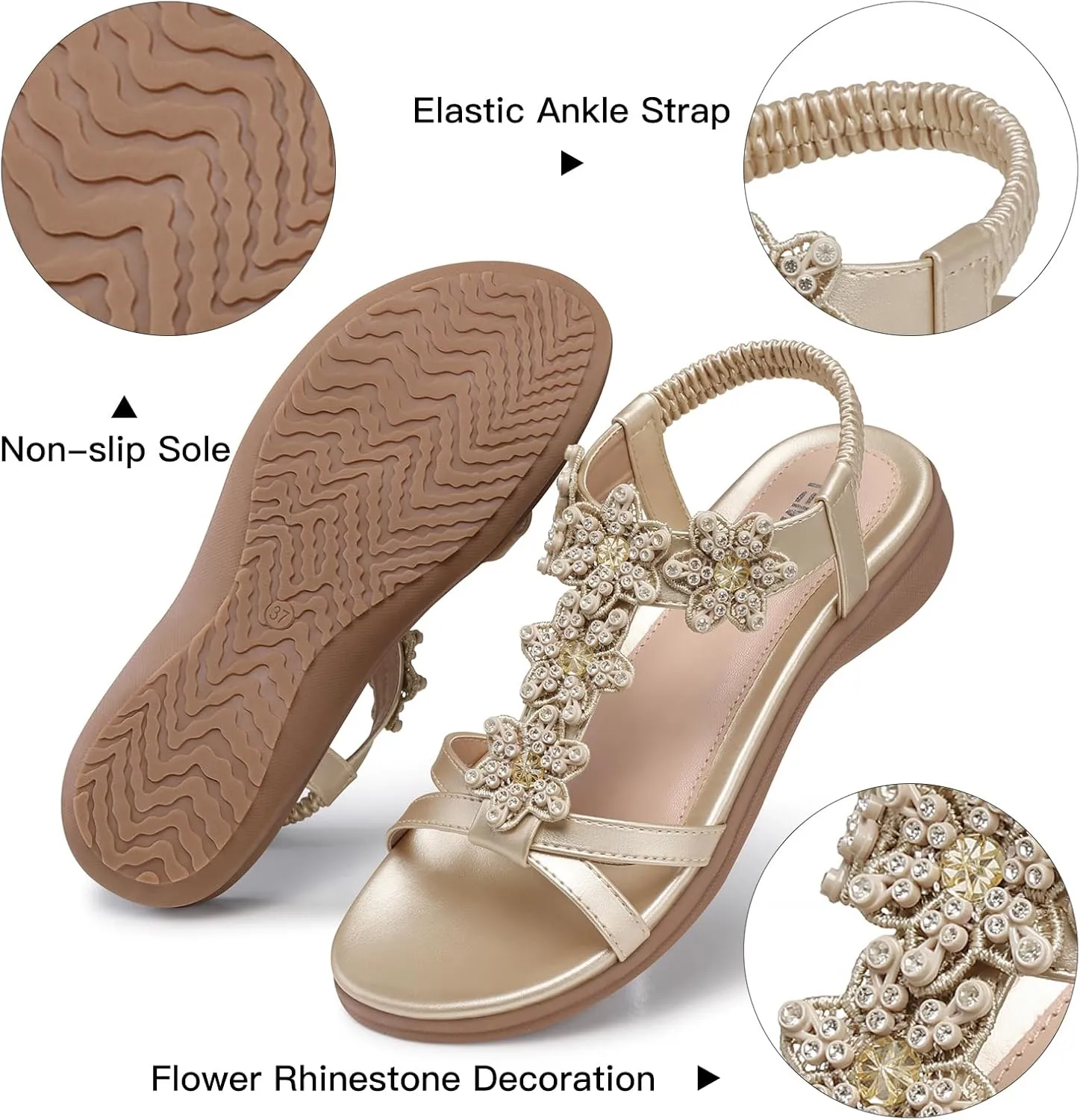 TEMOFON Flats Sandals for Women Dressy: Summer Elastic Ankle Strap Flat Sandals - Comfortable Beach Women
