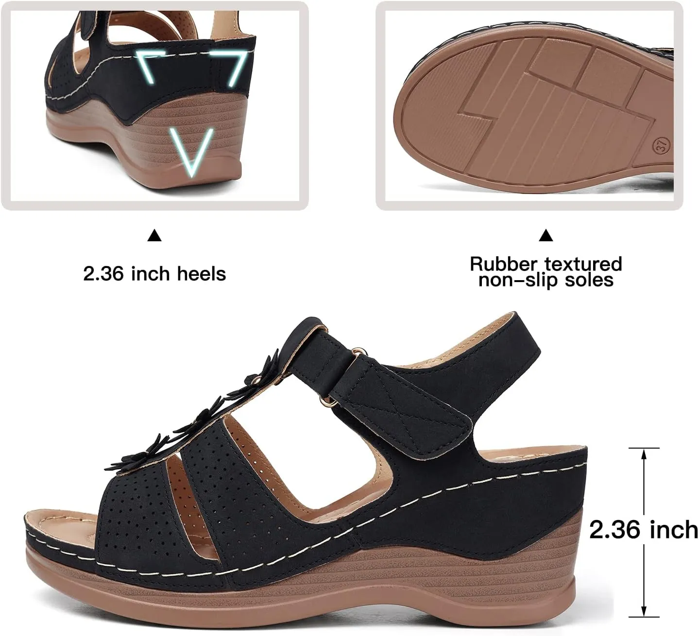 TEMOFON Womens Sandals Wedge Platform: Summer Ankle Strap Open Toe Wedge - Dressy Sandals Women - Comfortable Walking Low Sandal