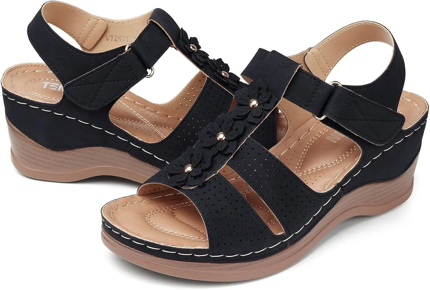 TEMOFON Womens Sandals Wedge Platform: Summer Ankle Strap Open Toe Wedge - Dressy Sandals Women - Comfortable Walking Low Sandal