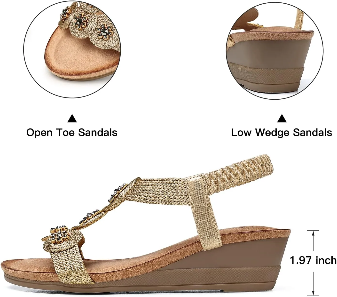 TEMOFON Womens Wedge Dressy Sandals: Elastic Ankle Strap Sandals - Summer Beach Open Toe - Comfortable Walking Sandals Size 5-11