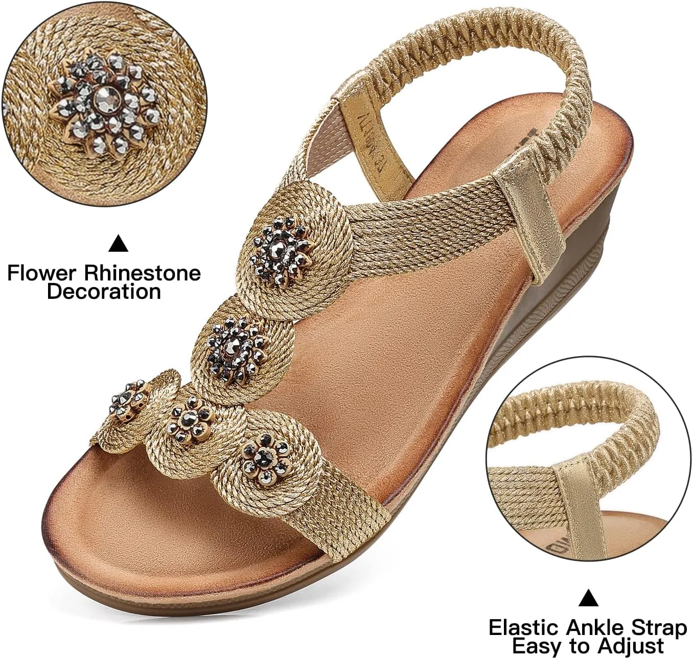 TEMOFON Womens Wedge Dressy Sandals: Elastic Ankle Strap Sandals - Summer Beach Open Toe - Comfortable Walking Sandals Size 5-11