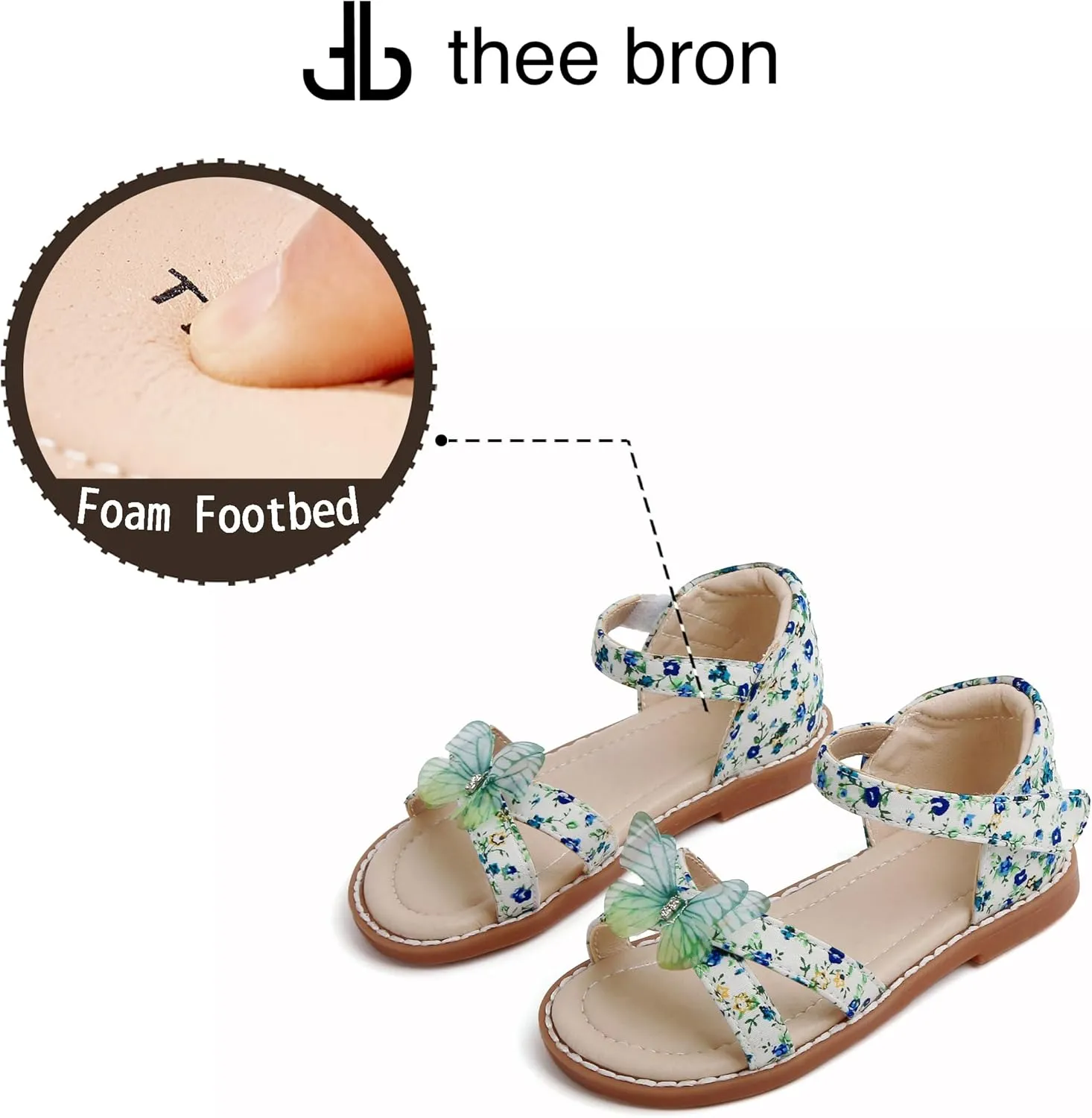 THEE BRON Toddler Girls Dress Sandals Kids Butterfly Floral Summer Sandalias Shoes