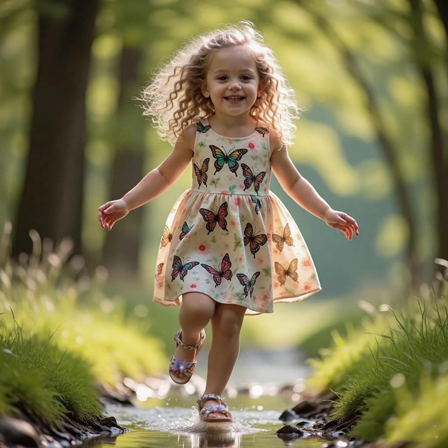 THEE BRON Toddler Girls Dress Sandals Kids Butterfly Floral Summer Sandalias Shoes