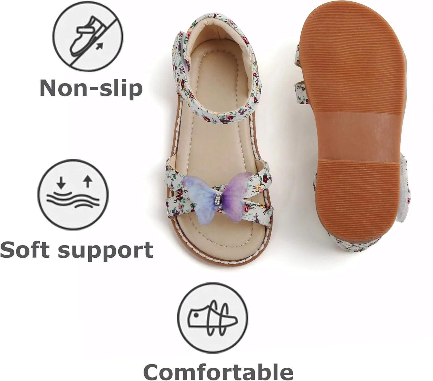 THEE BRON Toddler Girls Dress Sandals Kids Butterfly Floral Summer Sandalias Shoes