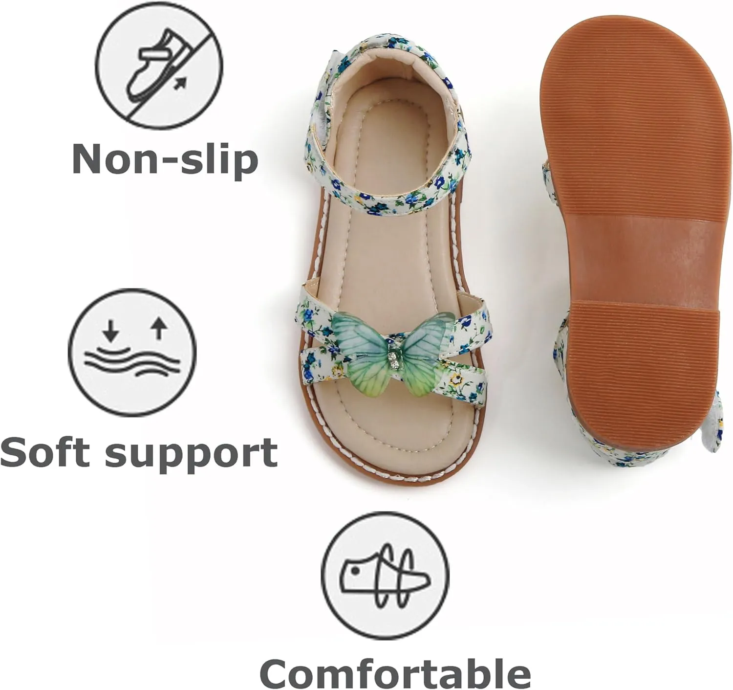 THEE BRON Toddler Girls Dress Sandals Kids Butterfly Floral Summer Sandalias Shoes