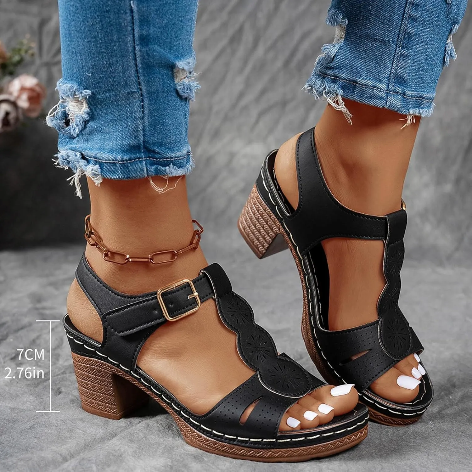 Thick Heel Round Toe Women's Shoes Fashionable And Casual Hollow Straps Outdoor Wear Open Funky Monkey Shoes for Women