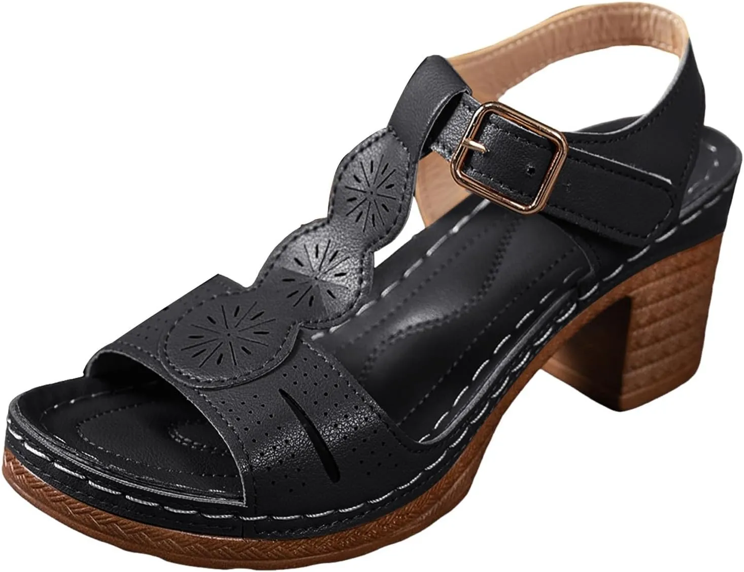 Thick Heel Round Toe Women's Shoes Fashionable And Casual Hollow Straps Outdoor Wear Open Funky Monkey Shoes for Women
