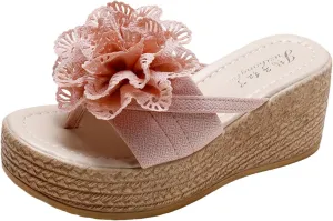 Thick Soled Wedge Heeled Women's Slippers Fashionable And Casual Lace Flower One Strap Cute Comfy Sandals for Women
