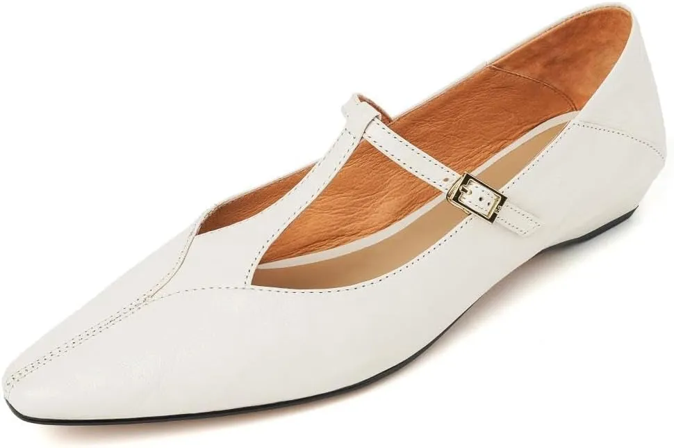 TinaCus Women's Genuine Leather Retro T-Strap Buckle Flats Dressy Mary Jane Flats for Ladies