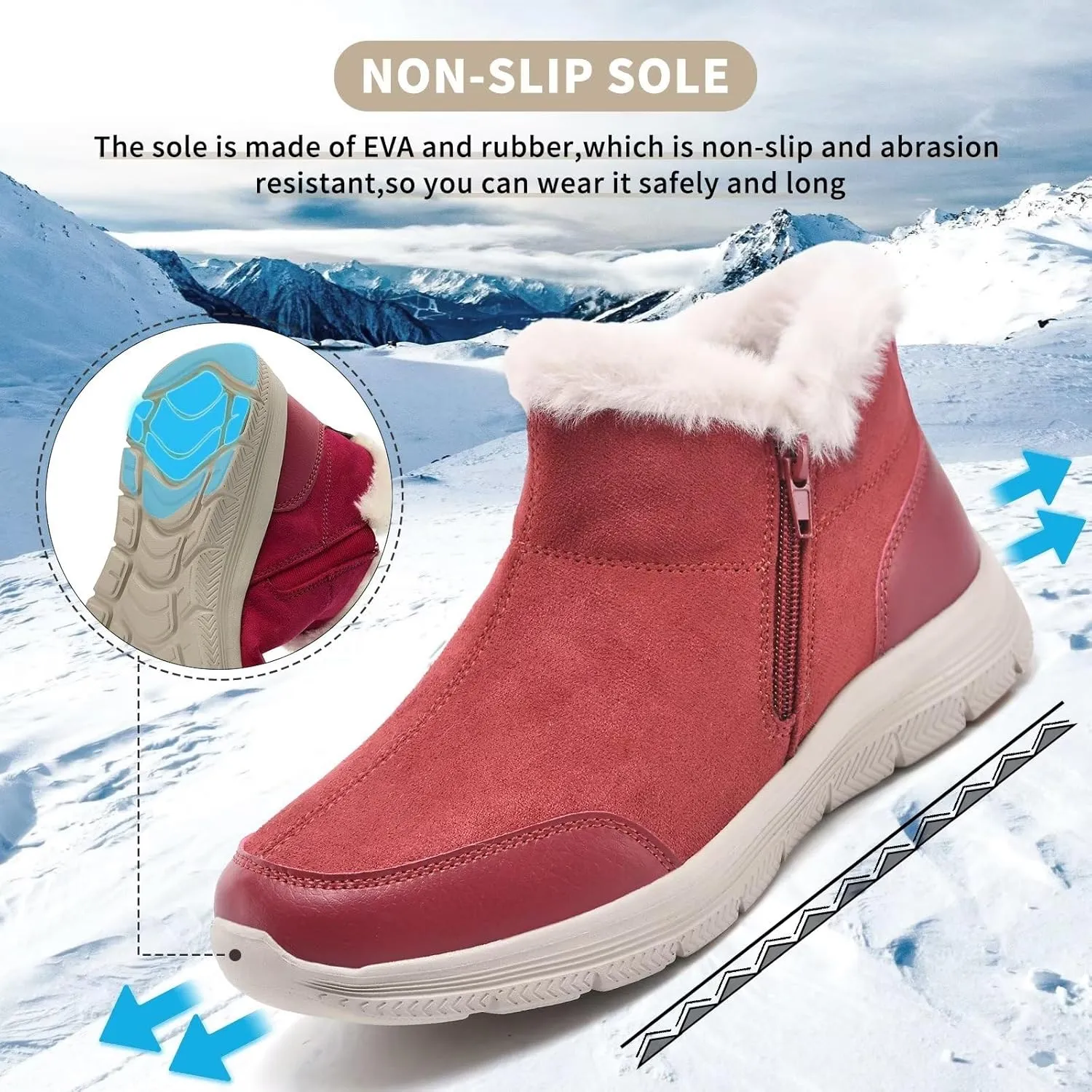 TIOSEBON Women's Winter Ankle Fur Lined Boots Anti-Slip On Resistant Booties Shoes