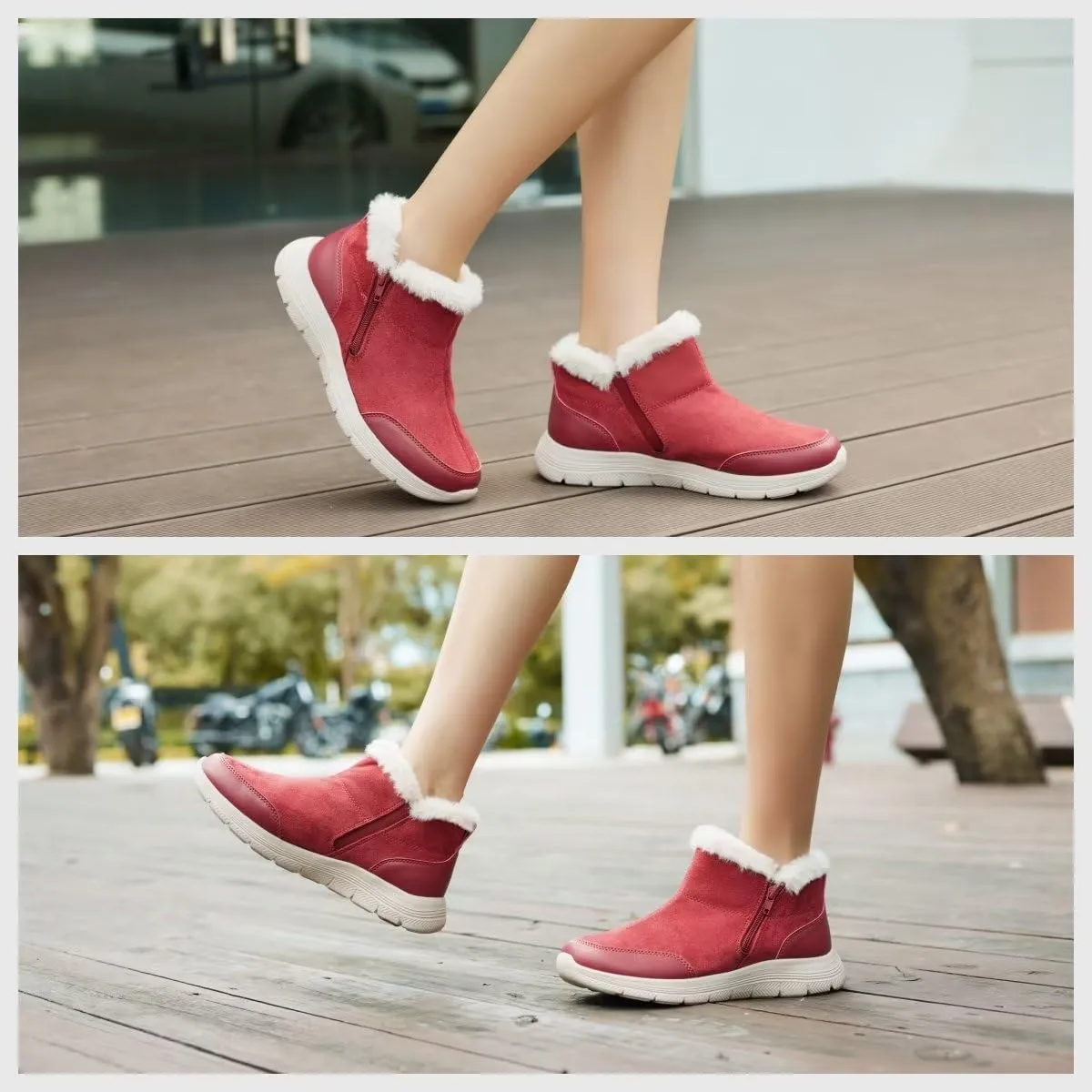 TIOSEBON Women's Winter Ankle Fur Lined Boots Anti-Slip On Resistant Booties Shoes
