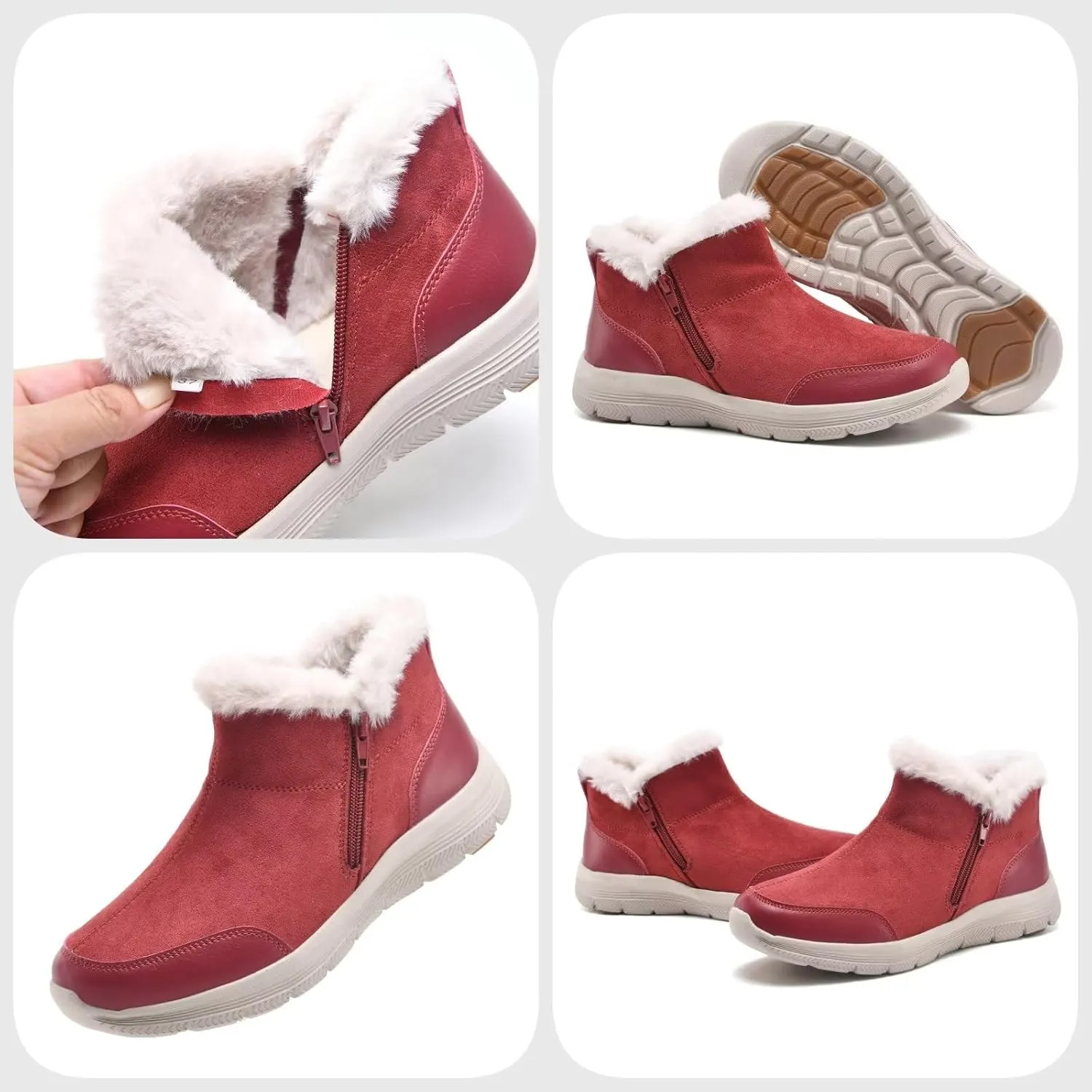TIOSEBON Women's Winter Ankle Fur Lined Boots Anti-Slip On Resistant Booties Shoes