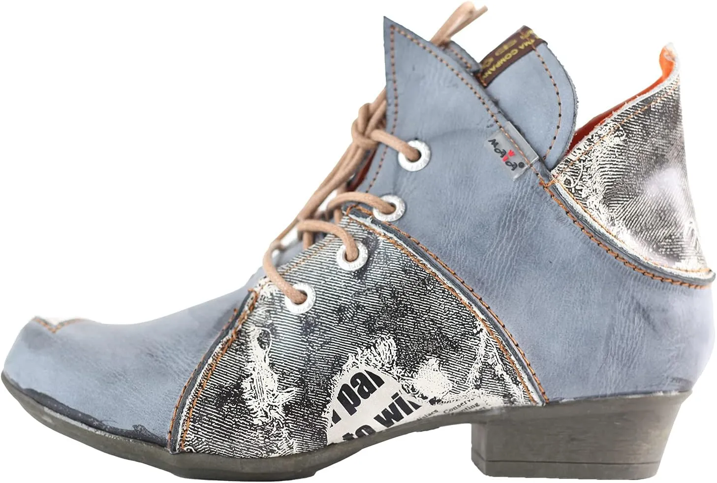 TMA EYES Lace Up Newspaper Print Leather Women's Ankle Boots