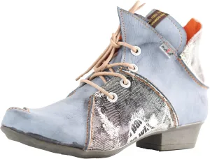 TMA EYES Lace Up Newspaper Print Leather Women's Ankle Boots