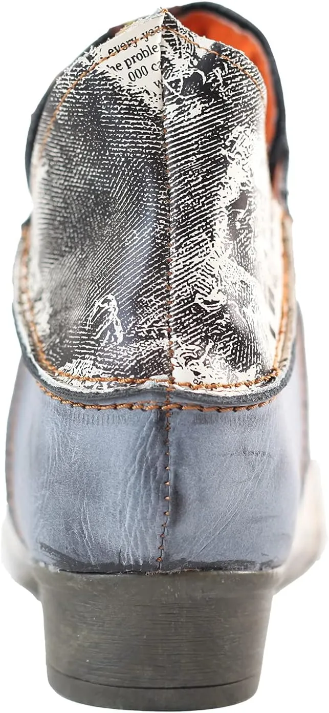 TMA EYES Lace Up Newspaper Print Leather Women's Ankle Boots