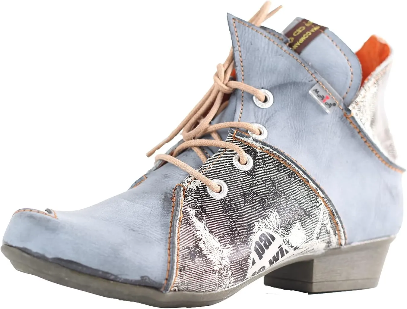 TMA EYES Lace Up Newspaper Print Leather Women's Ankle Boots