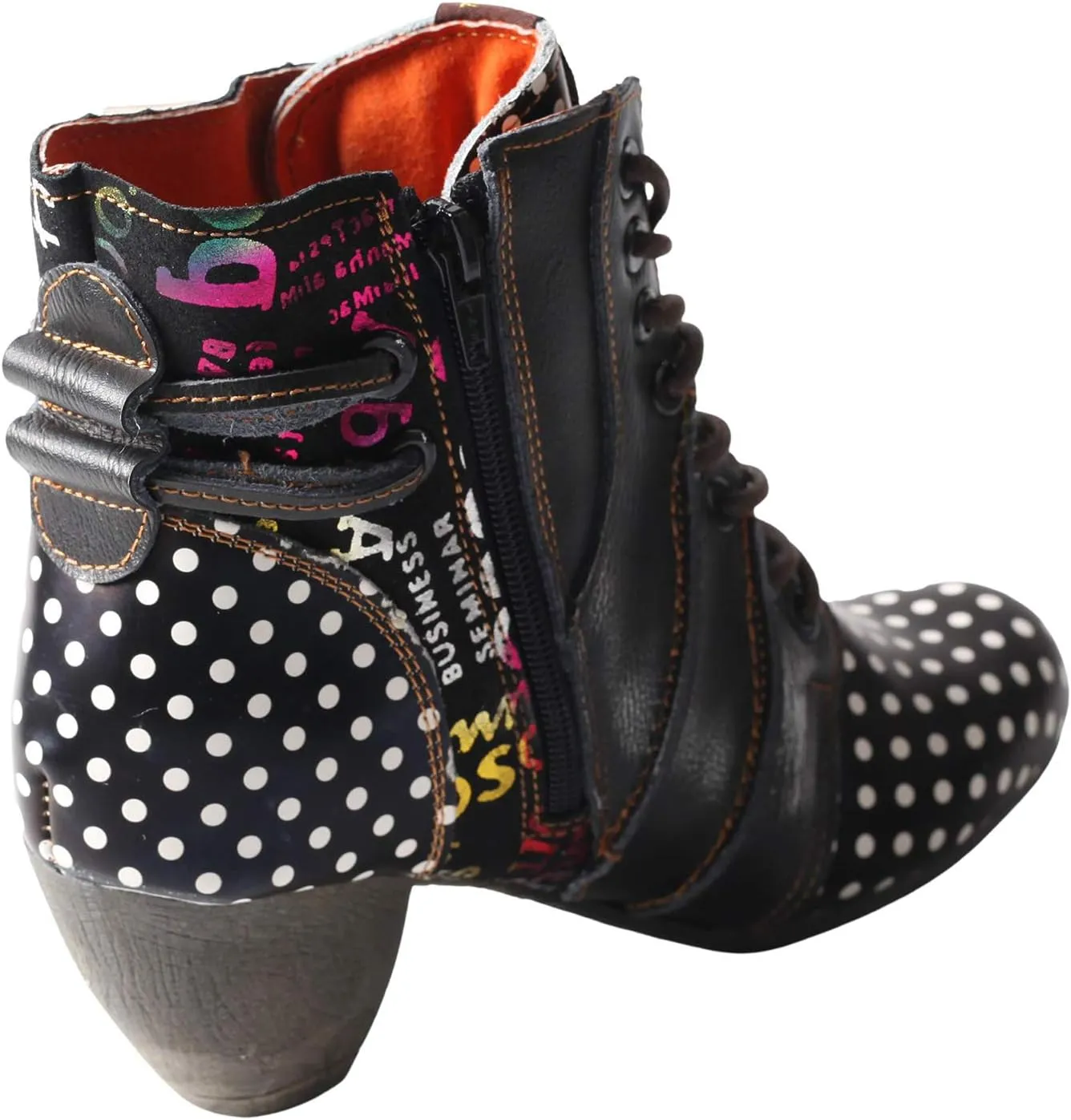 TMA EYES Polka Dot LEather Women Boots With Moccasin Hand Stitching