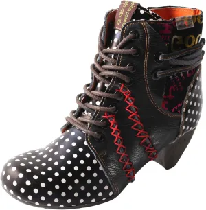 TMA EYES Polka Dot LEather Women Boots With Moccasin Hand Stitching