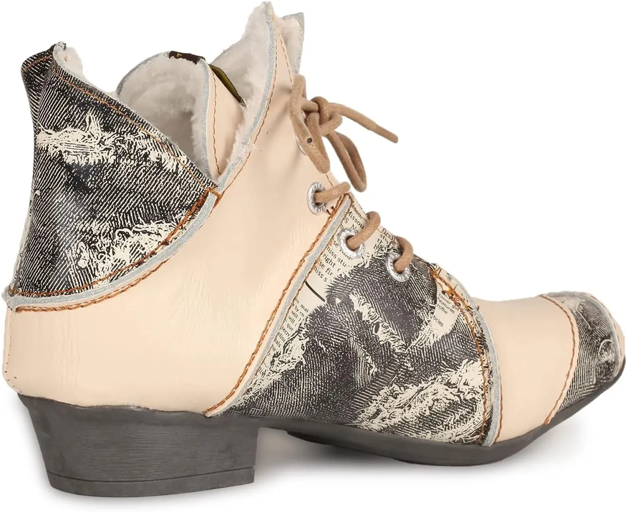 TMA EYES Women's Ankle Boots V Cutout Patchwork Booties Low Heel Lace-up Boots