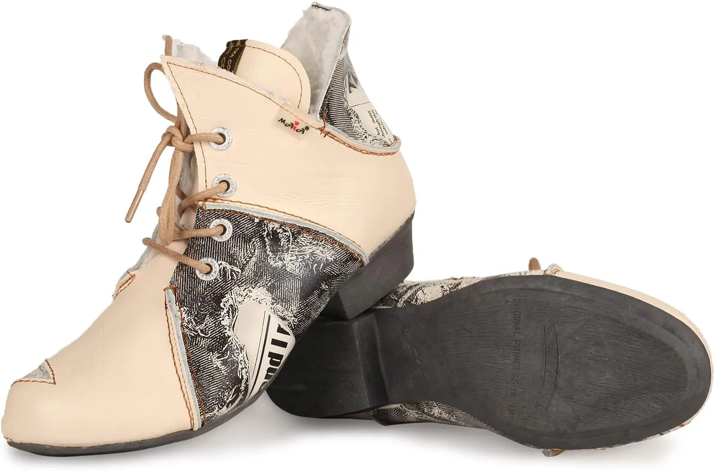 TMA EYES Women's Ankle Boots V Cutout Patchwork Booties Low Heel Lace-up Boots