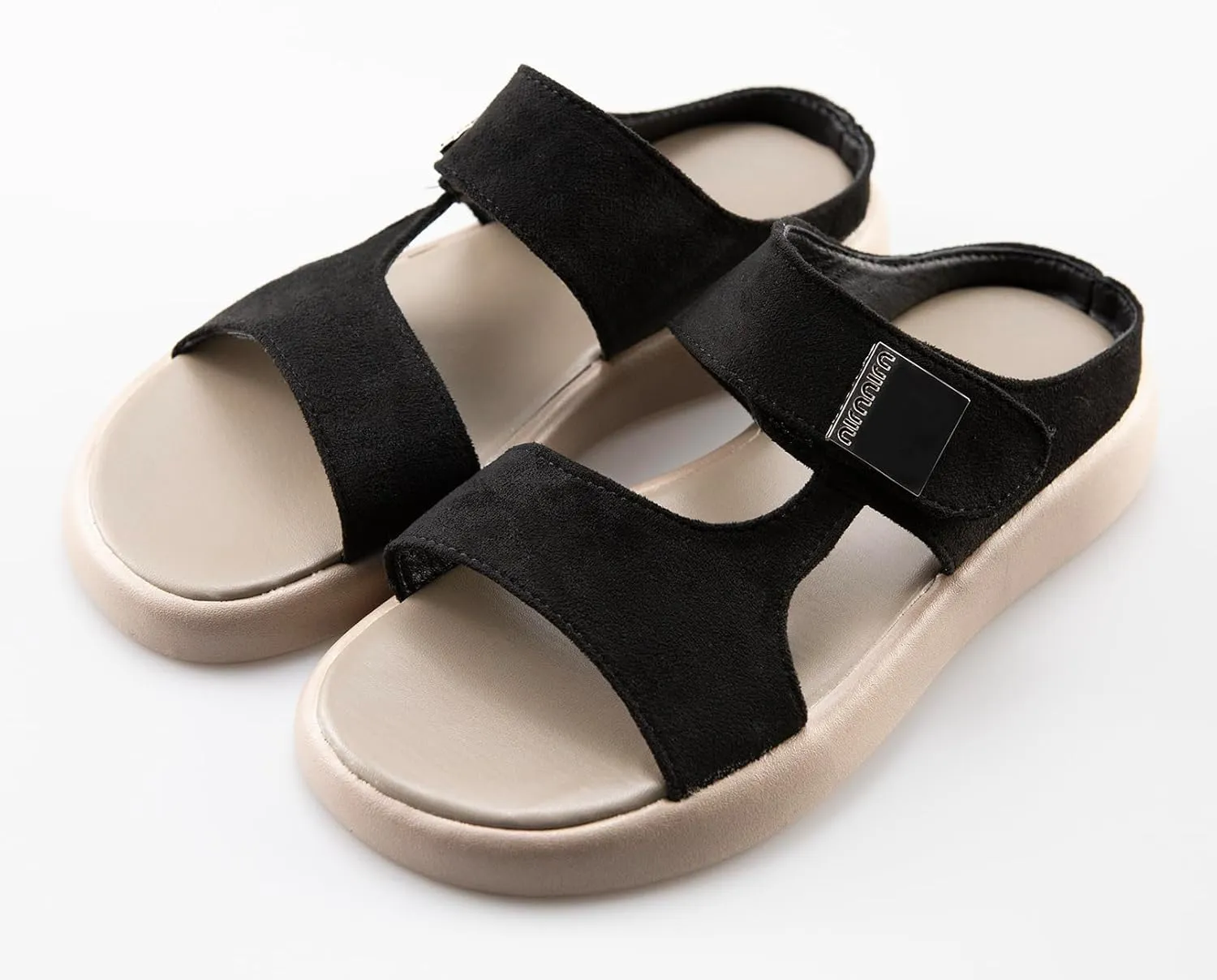 TOCONFFON Women's Flat Slides Sandals Comfort Adjustable Double Strap Slip on Soft Leather Slippers