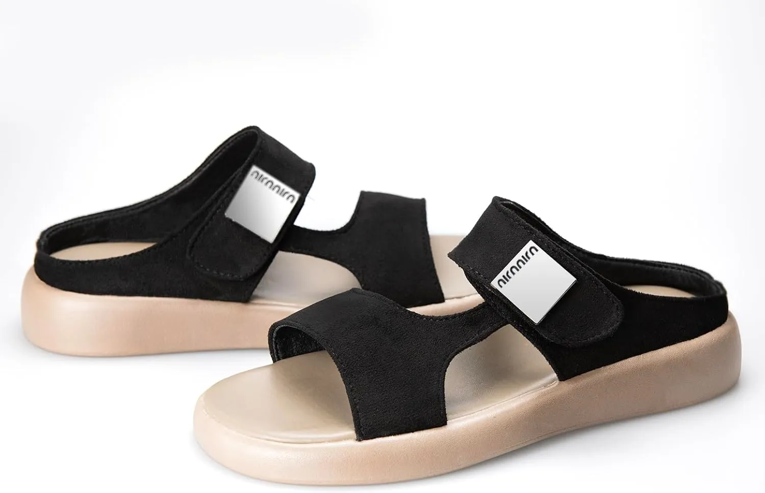 TOCONFFON Women's Flat Slides Sandals Comfort Adjustable Double Strap Slip on Soft Leather Slippers