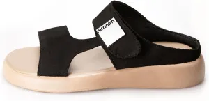 TOCONFFON Women's Flat Slides Sandals Comfort Adjustable Double Strap Slip on Soft Leather Slippers