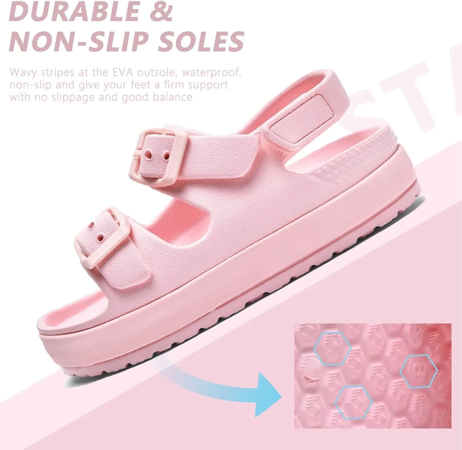 Toddler Boys Girls Double Buckle Sandals Open Toe Flat Slide Kids With Adjustable Back Strap Beach Slippers Children Beach Slippers Children