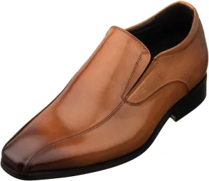 TOTO Men's Invisible Height Increasing Elevator Shoes - Brown Leather Slip-on Formal Dress Loafers- 2.2 Inches Taller - Y6362 - Size 6 D(M) US