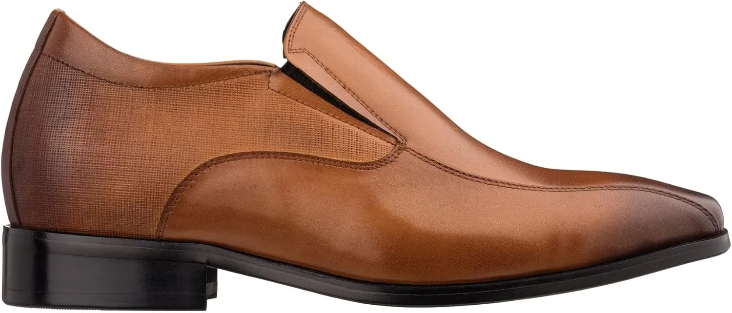 TOTO Men's Invisible Height Increasing Elevator Shoes - Brown Leather Slip-on Formal Dress Loafers- 2.2 Inches Taller - Y6362 - Size 6 D(M) US