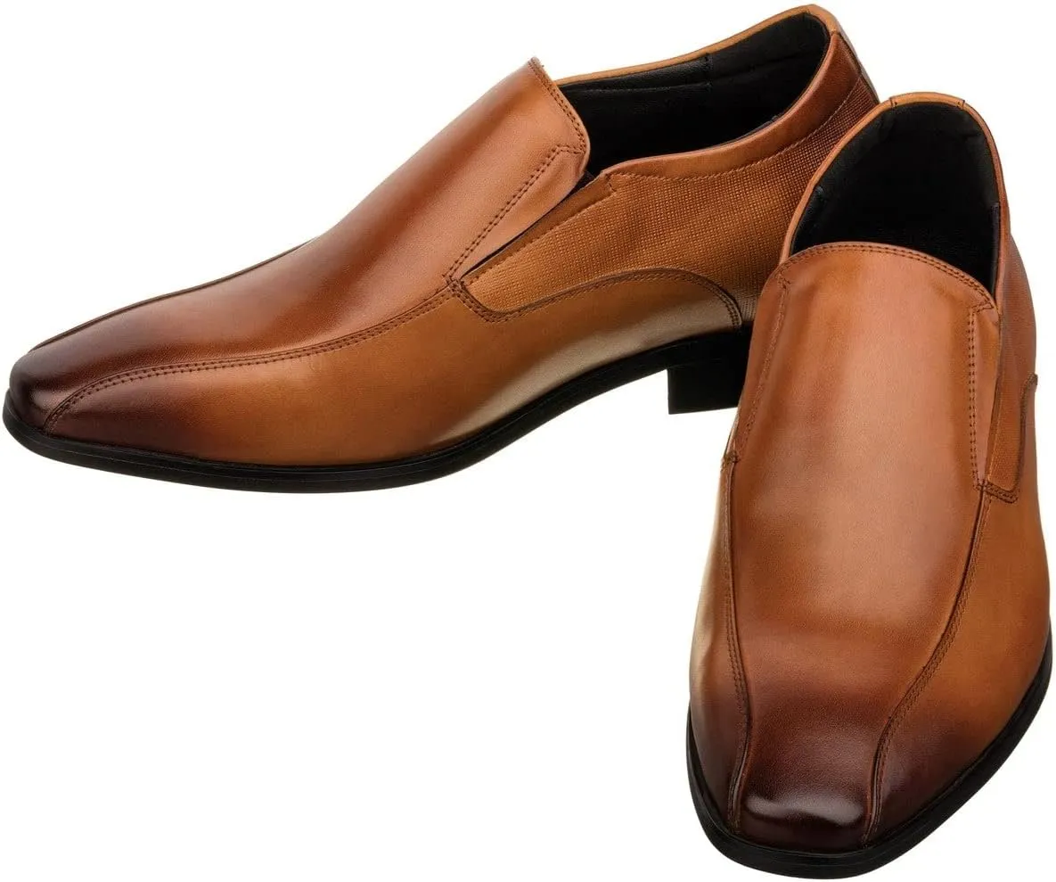 TOTO Men's Invisible Height Increasing Elevator Shoes - Brown Leather Slip-on Formal Dress Loafers- 2.2 Inches Taller - Y6362 - Size 6 D(M) US