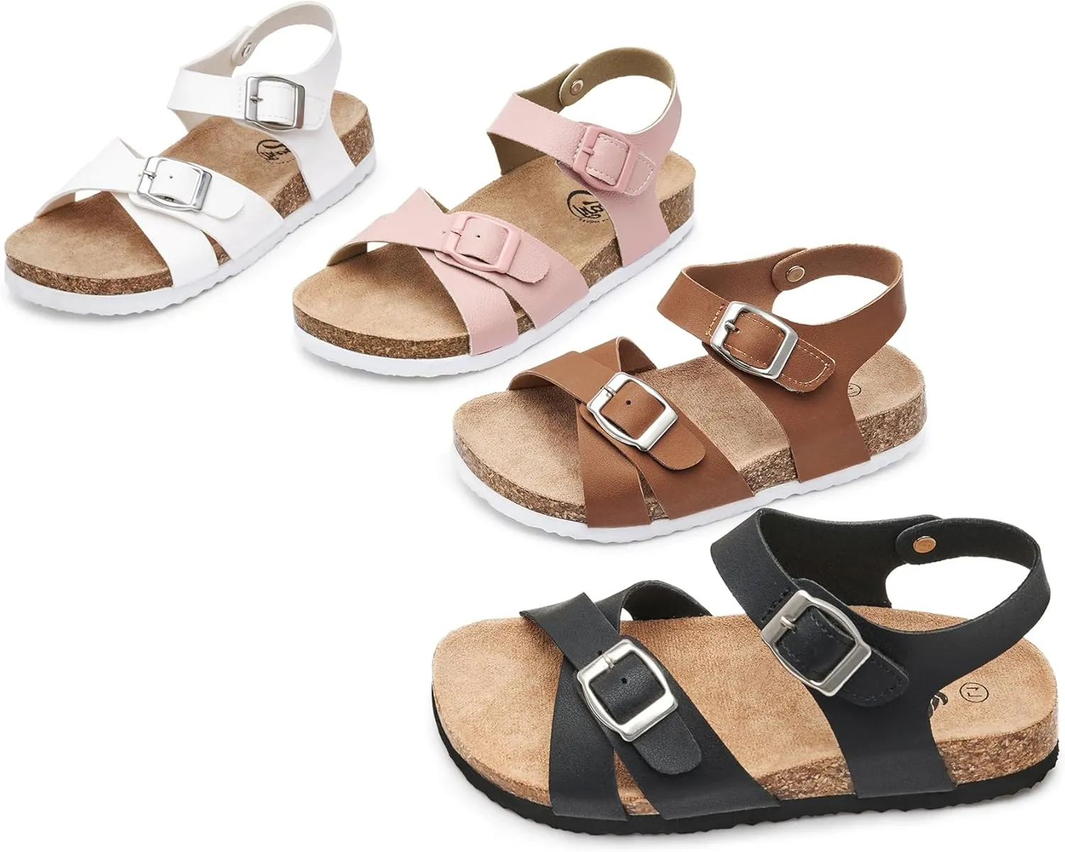 Trary Girls Sandals Open Toe Casual Summer Shoes with Cork Footbed Comfortable Flat Sandals for Little Kids