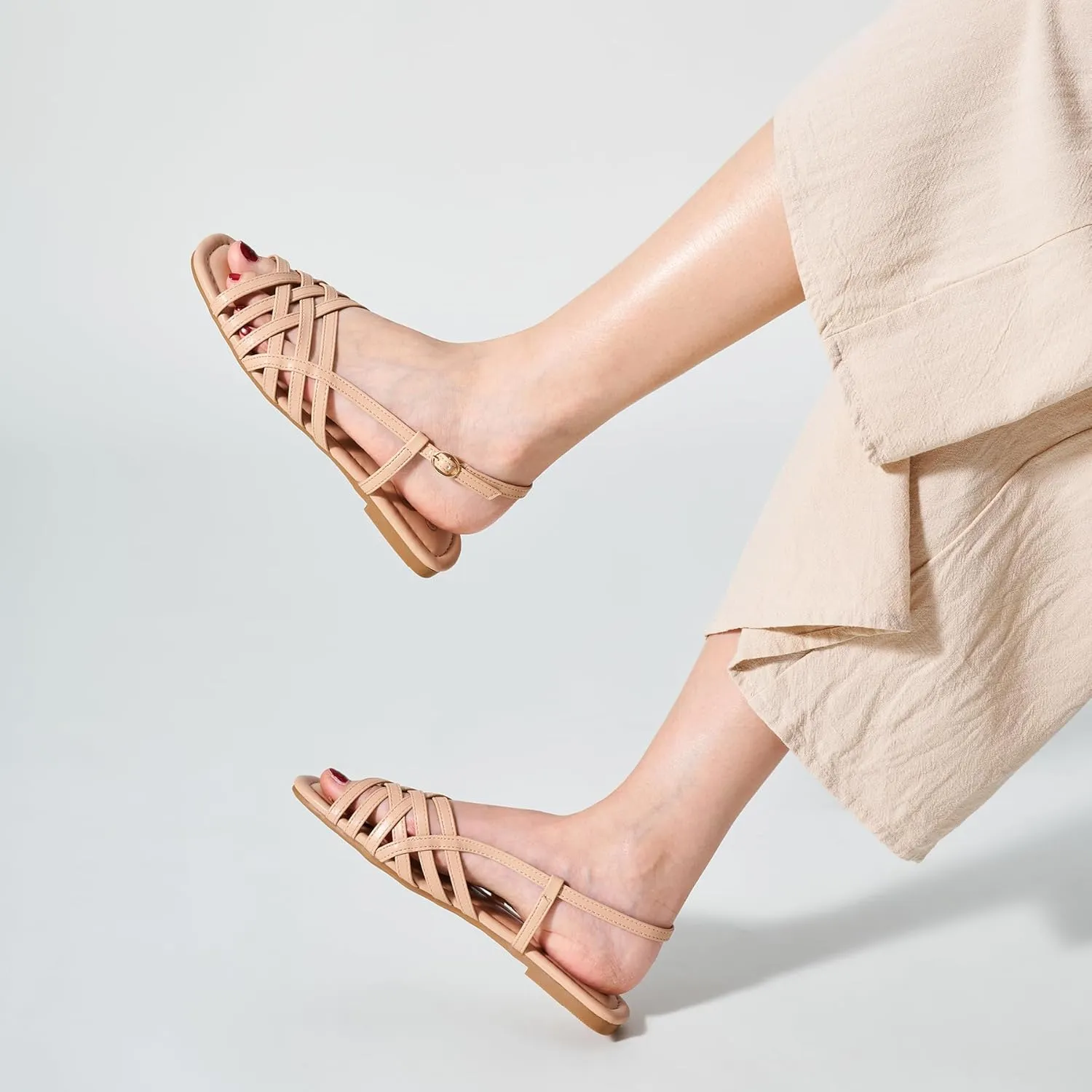 Trary Women's Flat Sandals Gladiator Sandals for Women Comfortable Ankle Strap Sandals Casual Fisherman Strappy Sandals for Women Dressy Summer Beach Shoes