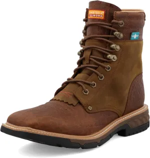 Twisted X Men's 8" CellStretch Lacer - Casual Western Boots for Men, Distressed Saddle & Cognac - Waterproof
