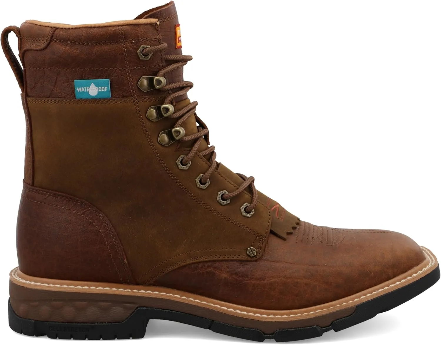 Twisted X Men's 8" CellStretch Lacer - Casual Western Boots for Men, Distressed Saddle & Cognac - Waterproof
