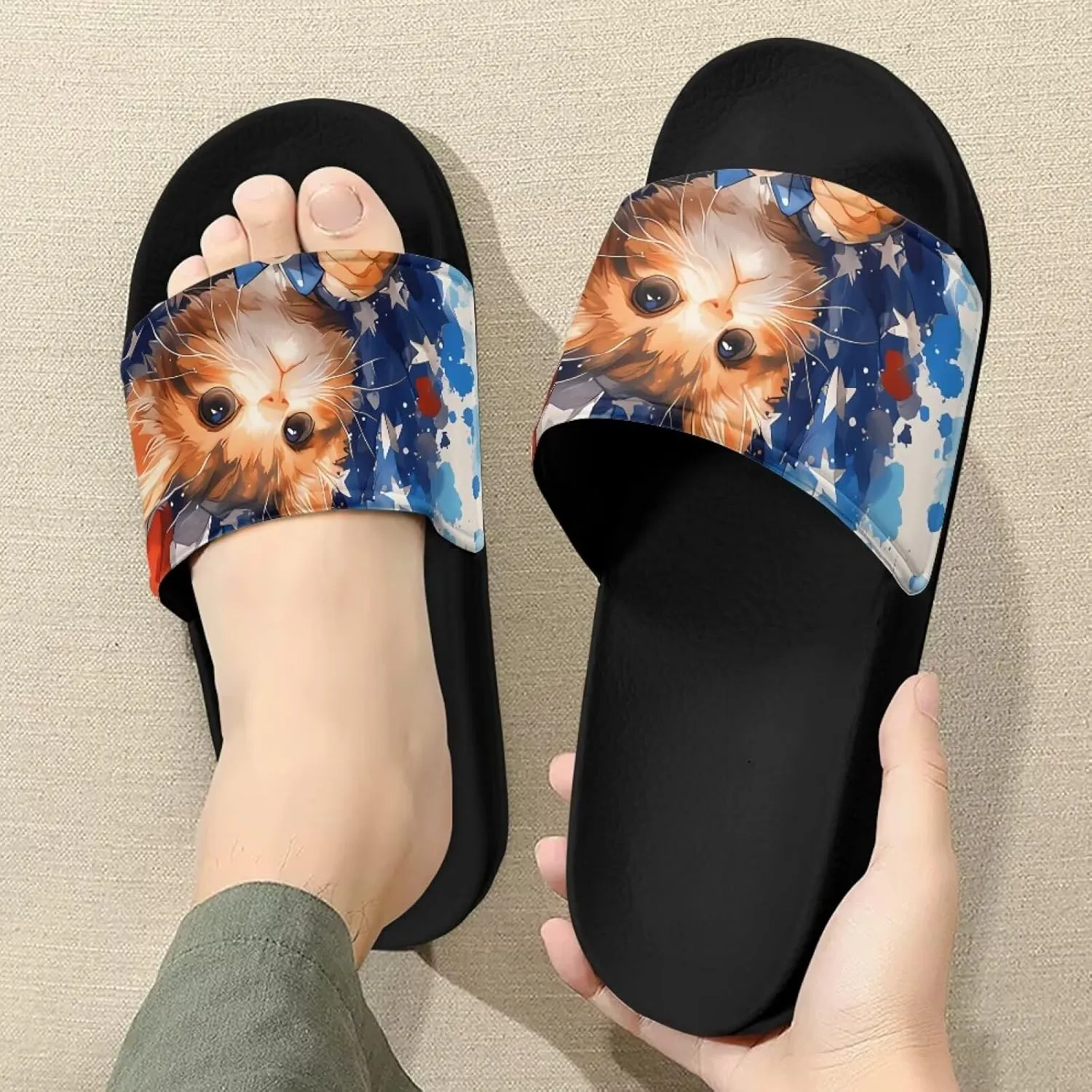 Unisex Slide Sandals with Soft Footbed Comfort Slides for Women and Men, Slide Sandals Leather Size 6-13.5