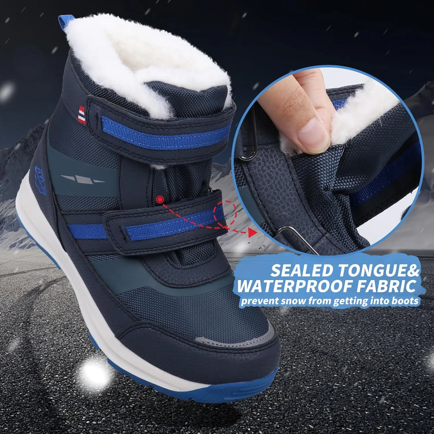 UOVO Boys Snow Boots Winter Waterproof Slip Resistant Fur Lined Outdoor Shoes(Little Kid/Big Kid)