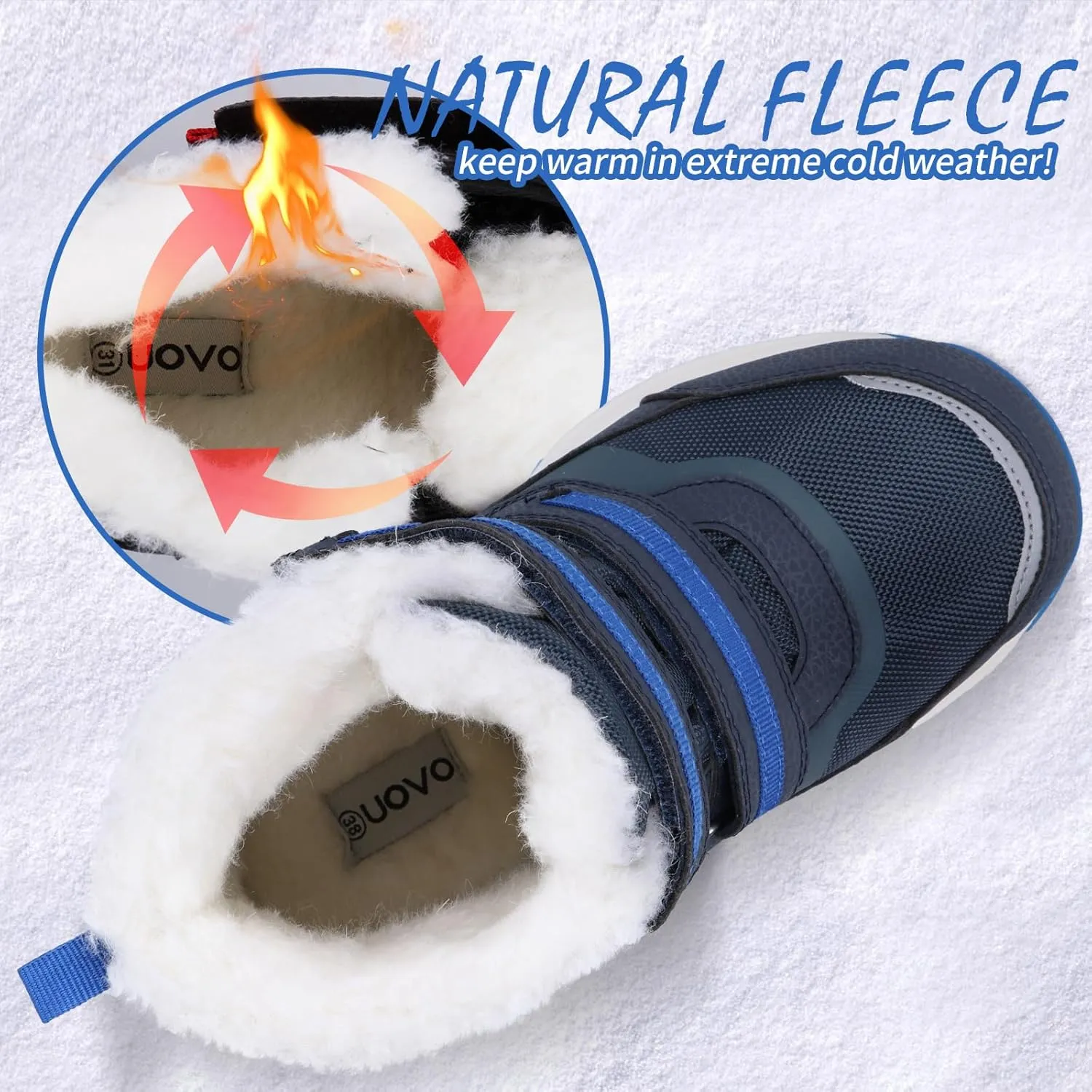 UOVO Boys Snow Boots Winter Waterproof Slip Resistant Fur Lined Outdoor Shoes(Little Kid/Big Kid)