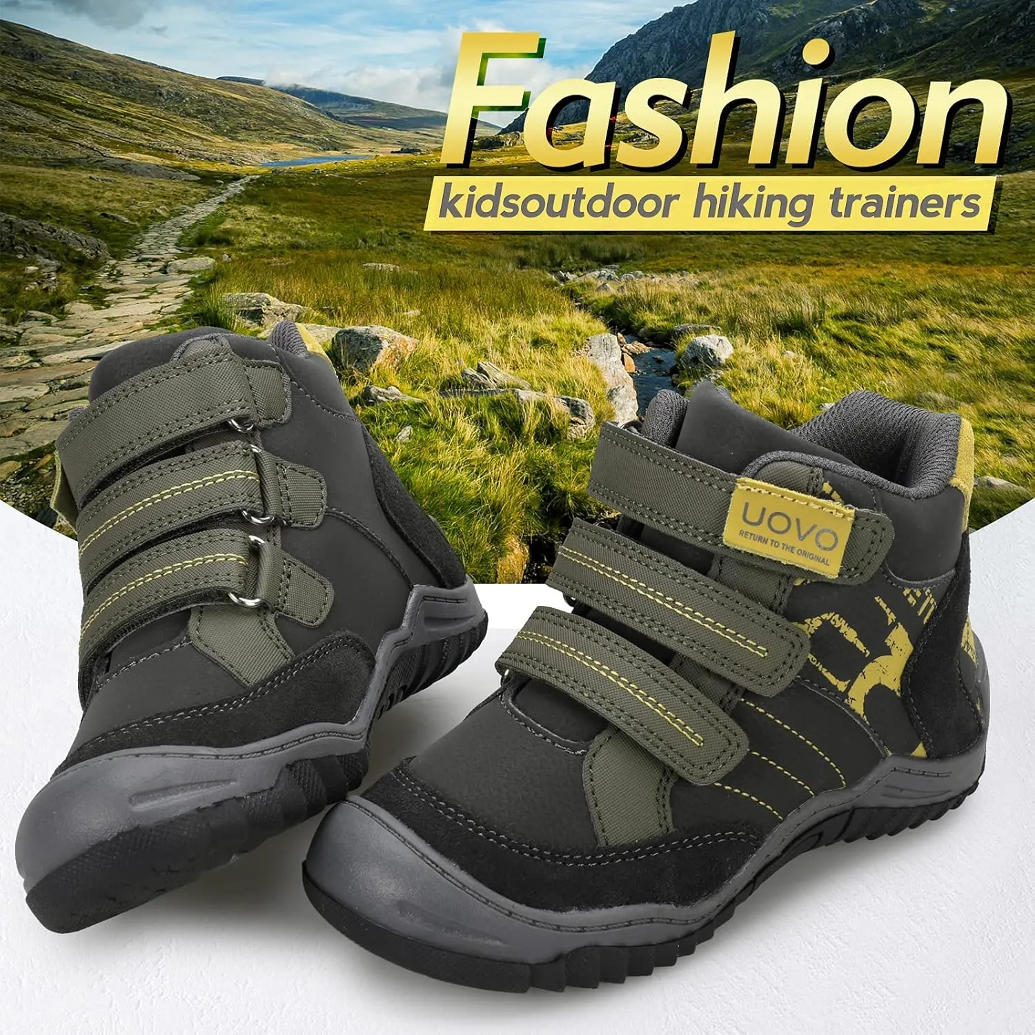 UOVO Kids Boys Shoes Water Resistant Boots Non-Slip Mid-Top Skateboarding Childern Athletic (Little/Big Kids)