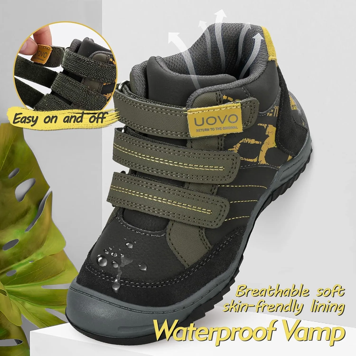 UOVO Kids Boys Shoes Water Resistant Boots Non-Slip Mid-Top Skateboarding Childern Athletic (Little/Big Kids)