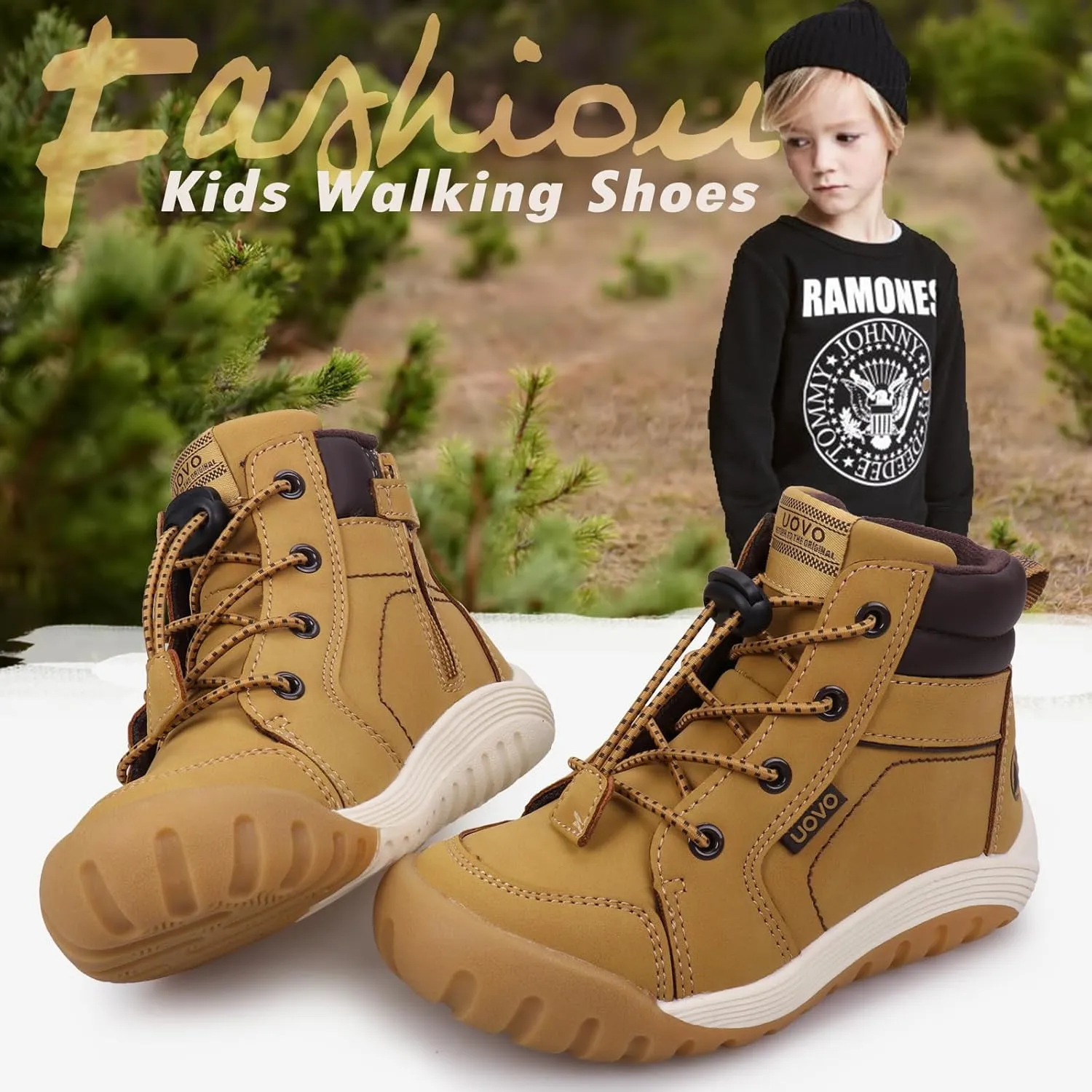 UOVO Kids Boys Winter Snow Boots Ankle Fur Lined Slip Resistant Outdoor Warm Shoes (Toddler/Little Kid)