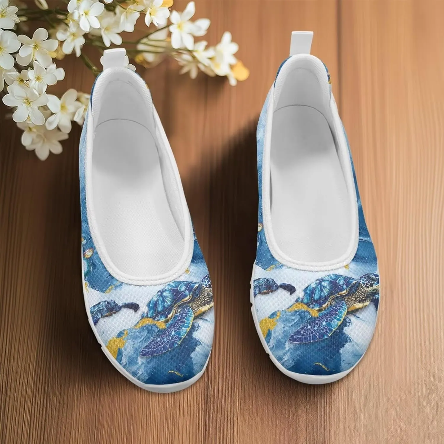 Various Stylish Marble Print Ballet Flats Shoes for Women Round Toe Slip On Mesh Casual Sneakers Fit Comfort Outdoor Walking Platform Loafers