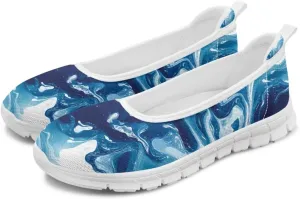 Various Stylish Marble Print Ballet Flats Shoes for Women Round Toe Slip On Mesh Casual Sneakers Fit Comfort Outdoor Walking Platform Loafers